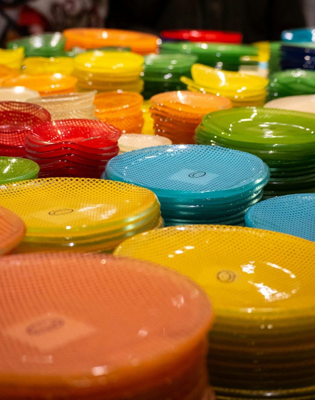 Colourful plastic plates and household goods