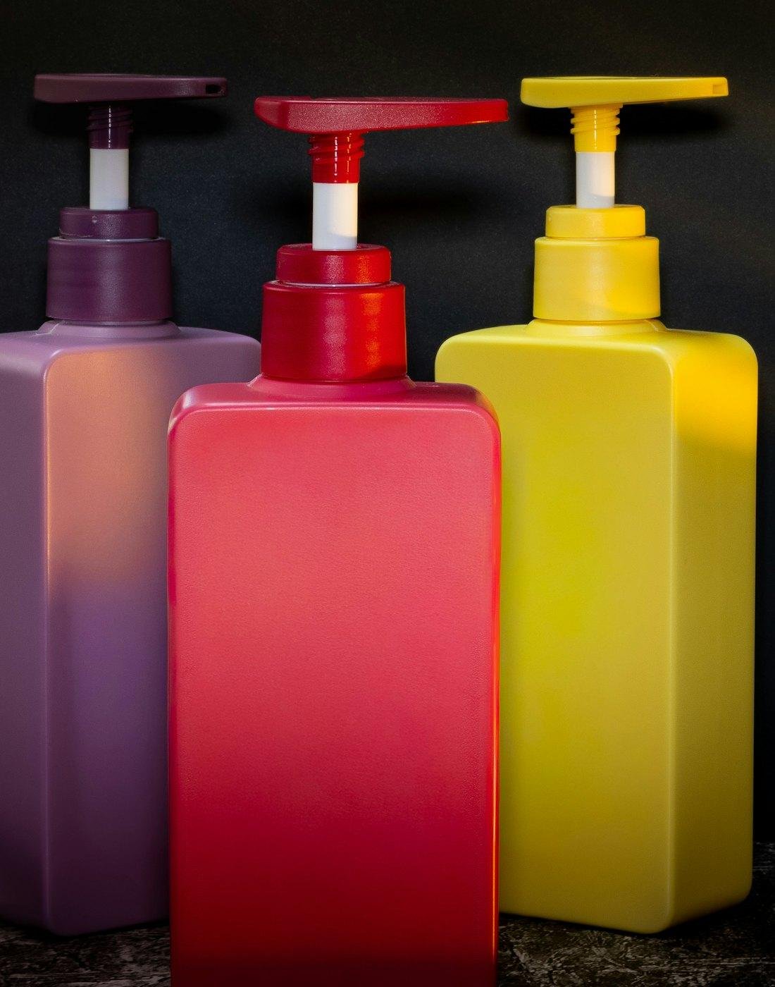 Coloured plastic pump bottles